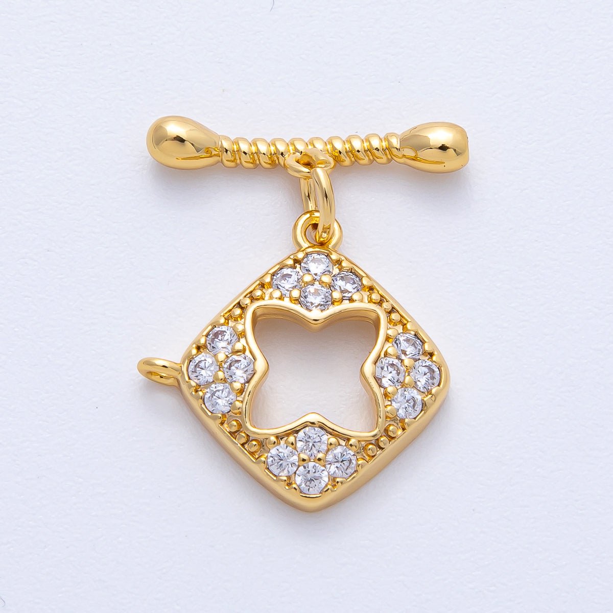 18K Gold Filled 22.3mm Micro Paved CZ Flower Toggle Clasps Findings | Findings - 00015 - DLUXCA
