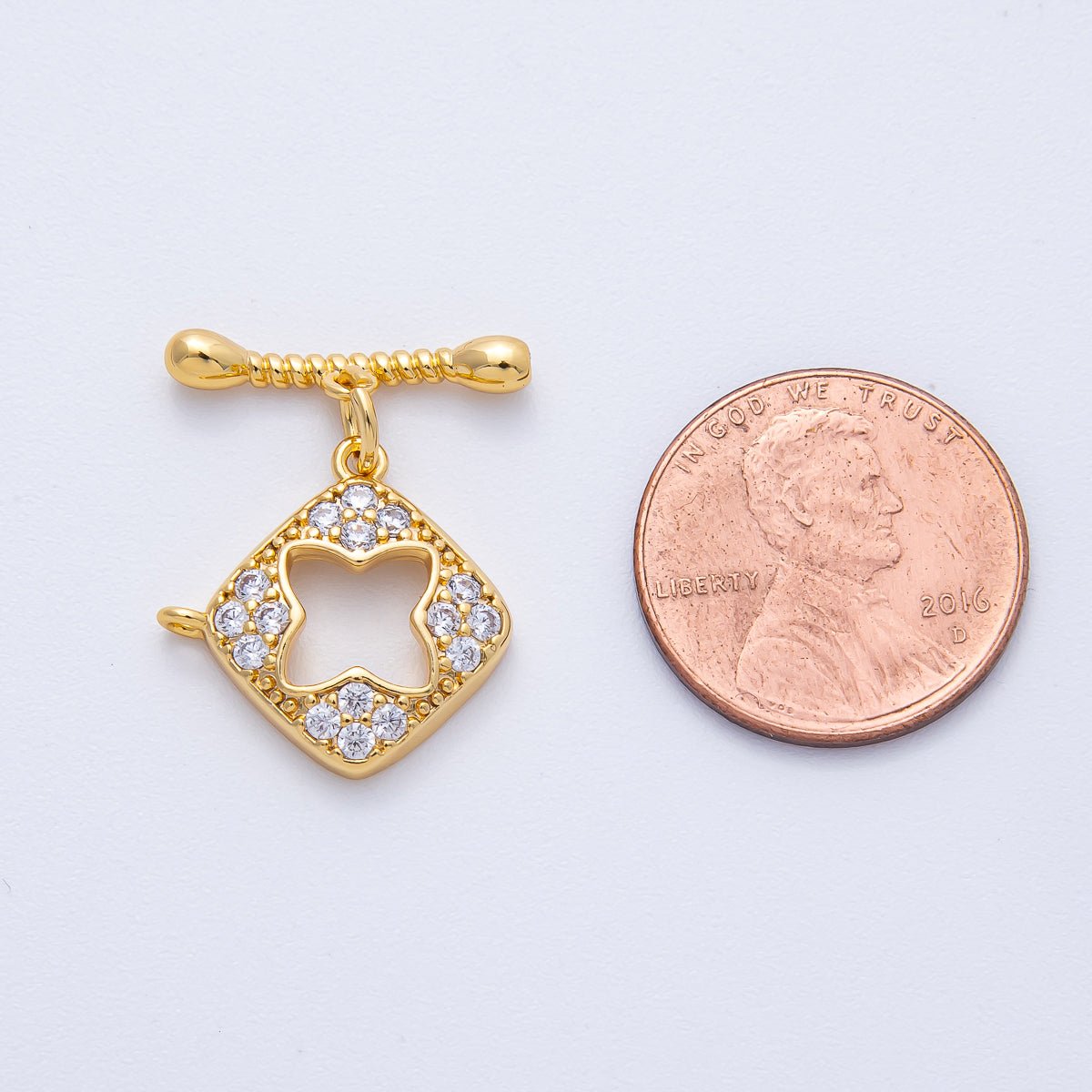 18K Gold Filled 22.3mm Micro Paved CZ Flower Toggle Clasps Findings | Findings - 00015 - DLUXCA