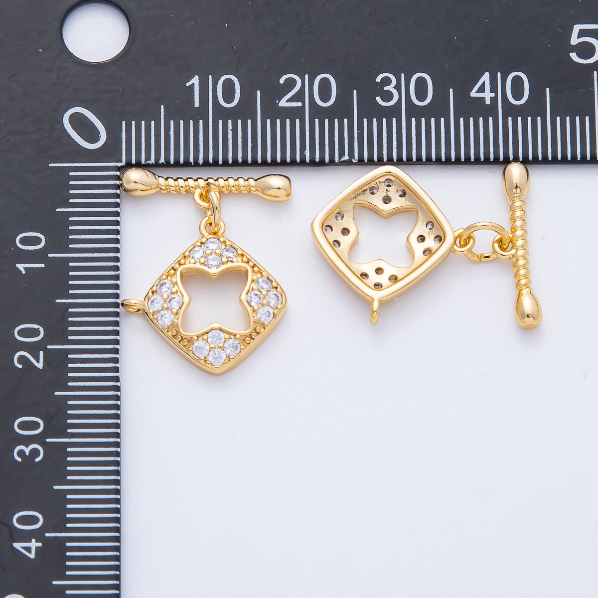 18K Gold Filled 22.3mm Micro Paved CZ Flower Toggle Clasps Findings | Findings - 00015 - DLUXCA
