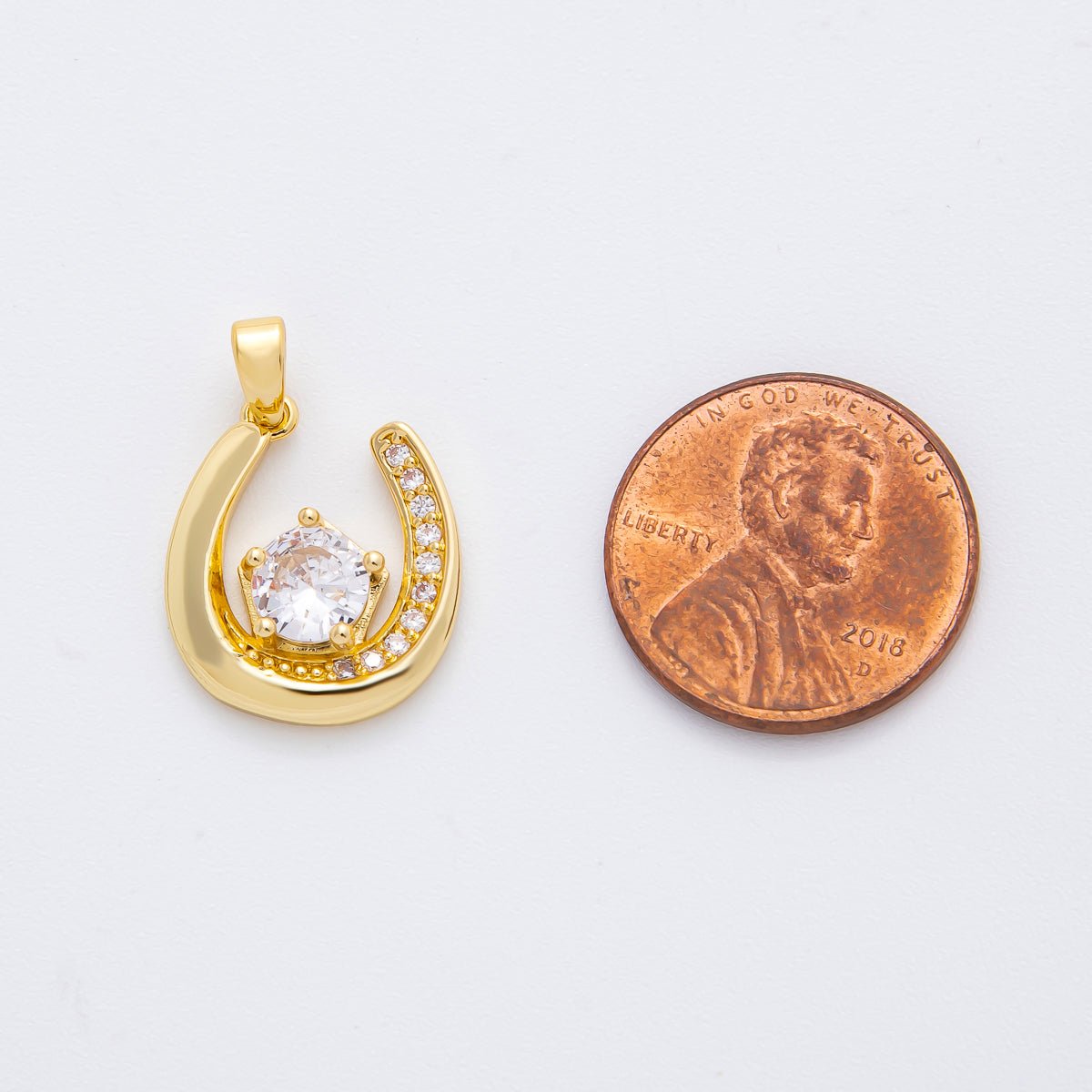 18K Gold Filled 22.5mm Micro Paved CZ Lucky Charm Horseshoe Pendant | AF - A1141 - DLUXCA