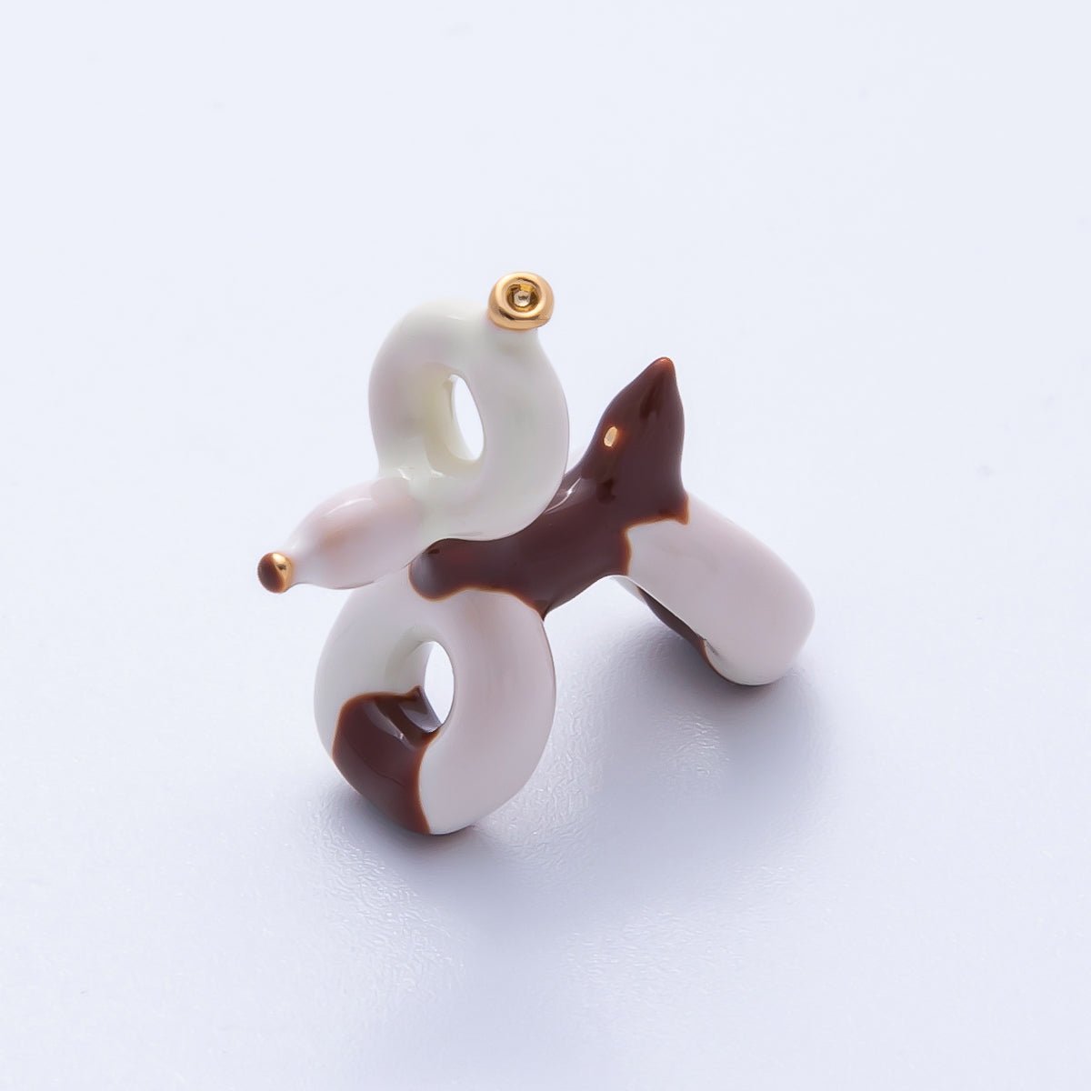 18K Gold Filled 22mm Blue, Brown Cute Puppy Animal Ceramic Charm | B751 - DLUXCA