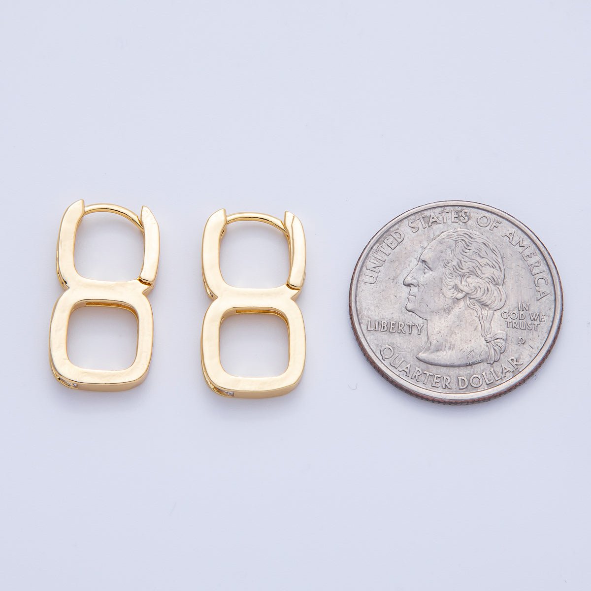 18K Gold Filled 22mm Clear Baguette CZ Double Square Drop Huggie Earrings | T479 - DLUXCA