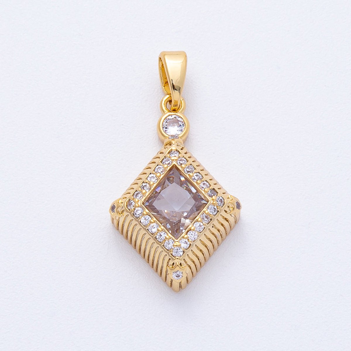 18K Gold Filled 22mm Clear CZ Micro Paved Ribbed Rhombus Pendant | AF1228 - DLUXCA
