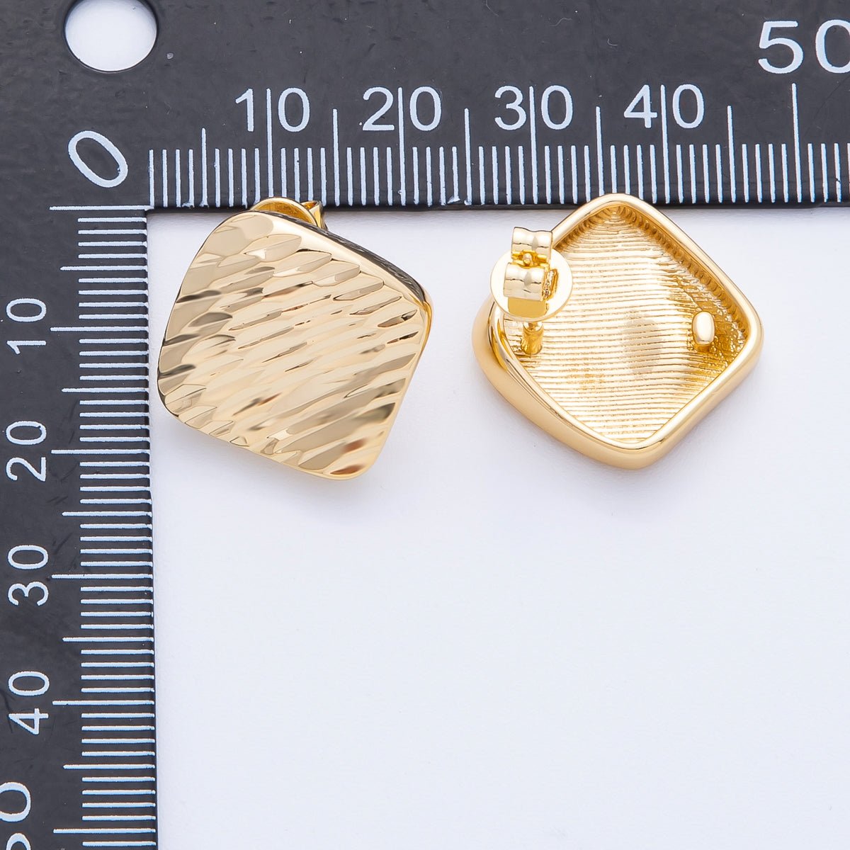 18K Gold Filled 22mm Elegant Rhombus Textured Stud Earrings | EARRINGS - 00001 - DLUXCA