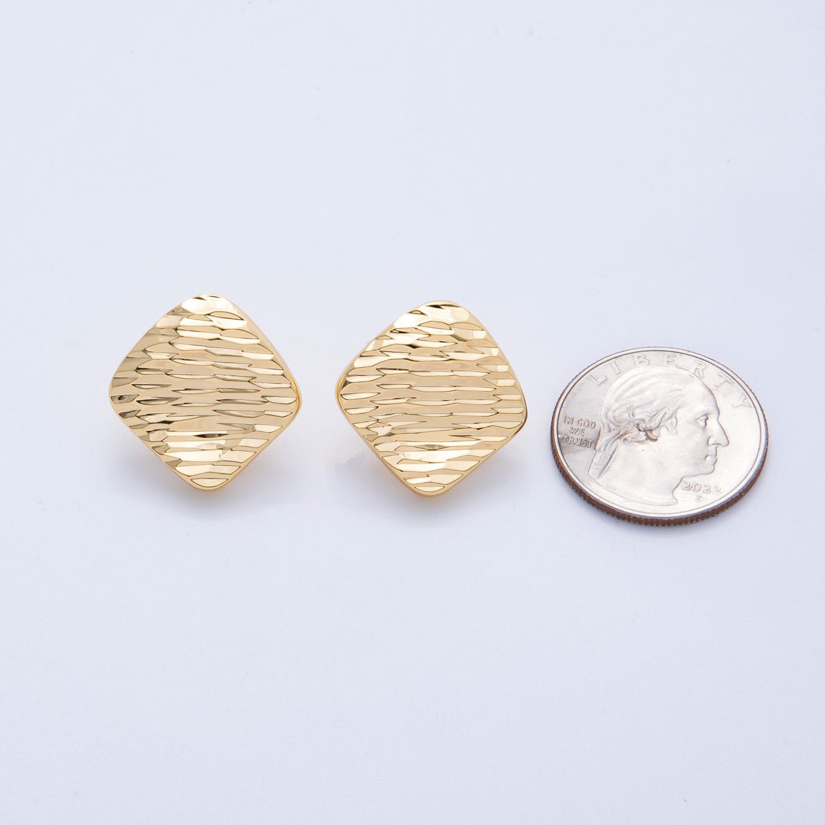 18K Gold Filled 22mm Elegant Rhombus Textured Stud Earrings | EARRINGS - 00001 - DLUXCA