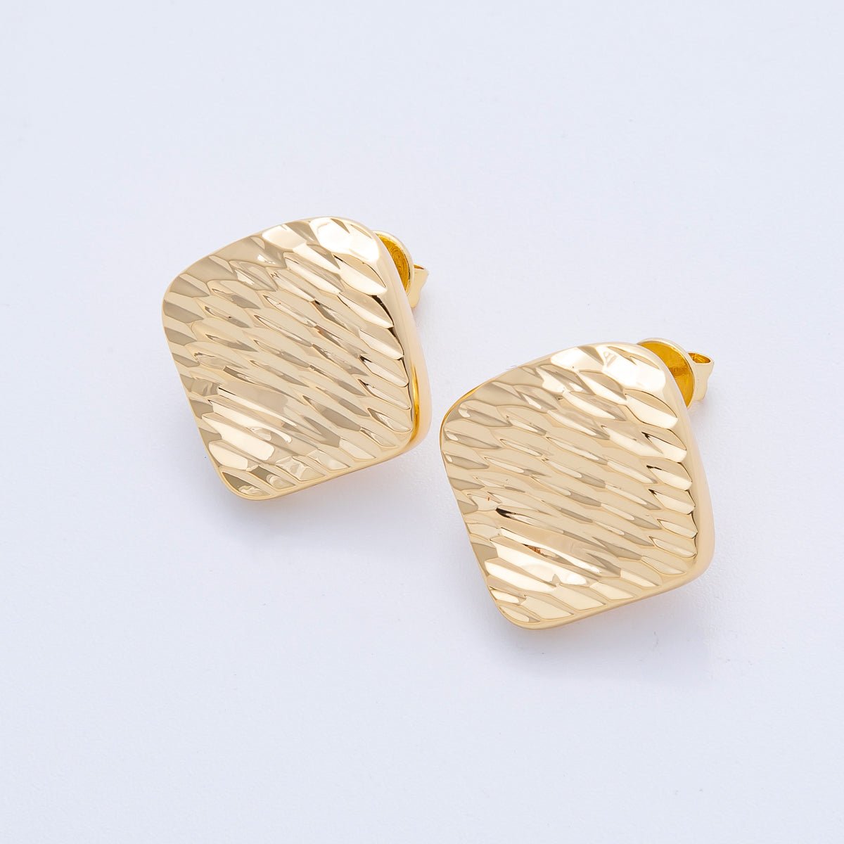 18K Gold Filled 22mm Elegant Rhombus Textured Stud Earrings | EARRINGS - 00001 - DLUXCA