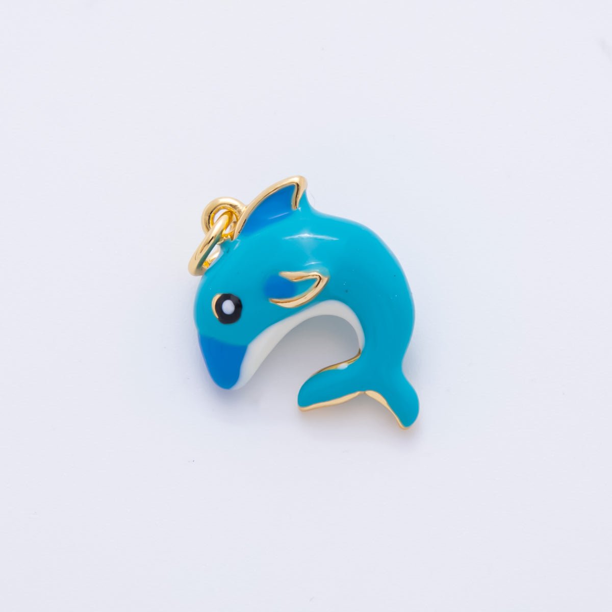 18K Gold Filled 22mm Enamel Art Blue Sea Creature Dolphin Fish Animals Charm | AH - 918 - DLUXCA