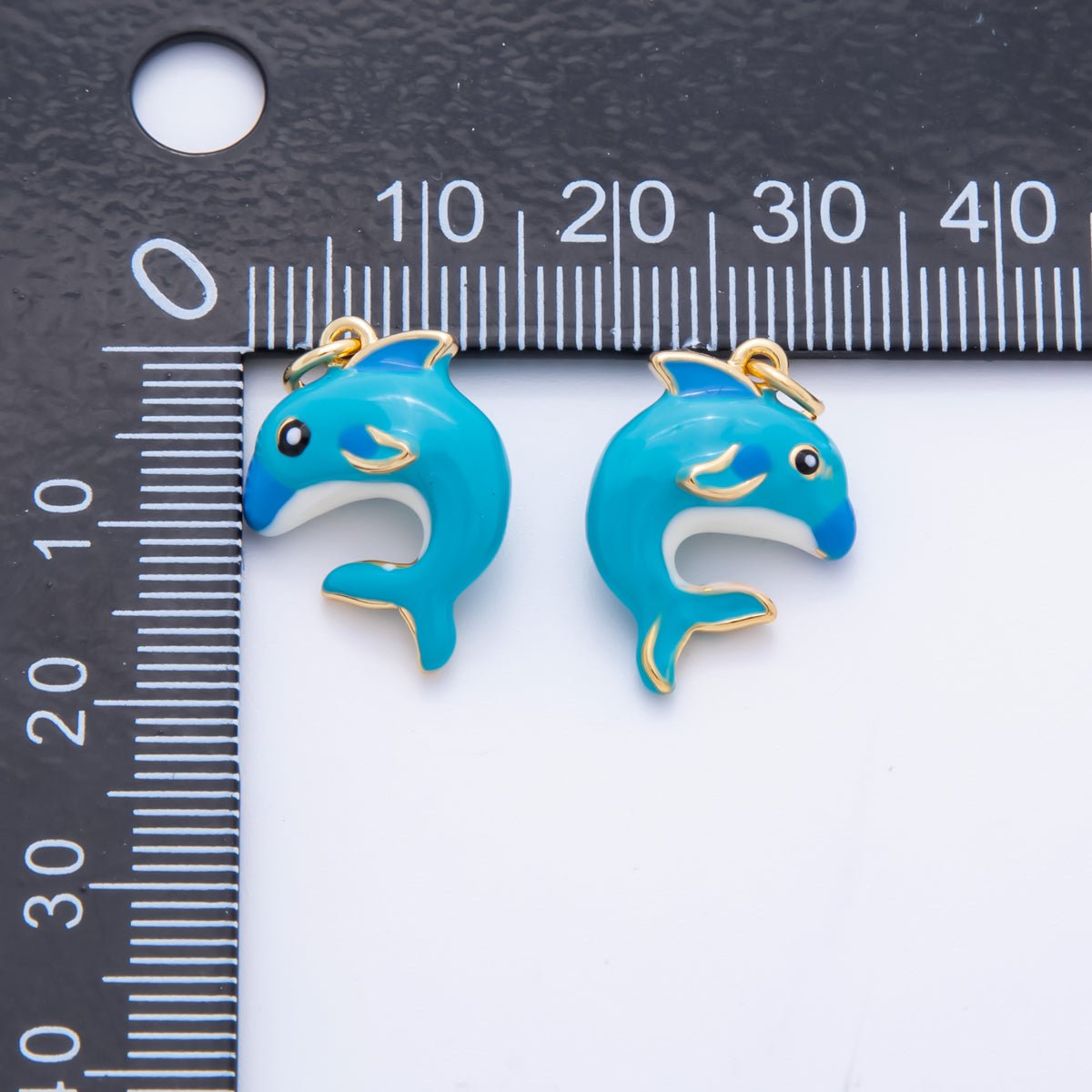 18K Gold Filled 22mm Enamel Art Blue Sea Creature Dolphin Fish Animals Charm | AH - 918 - DLUXCA
