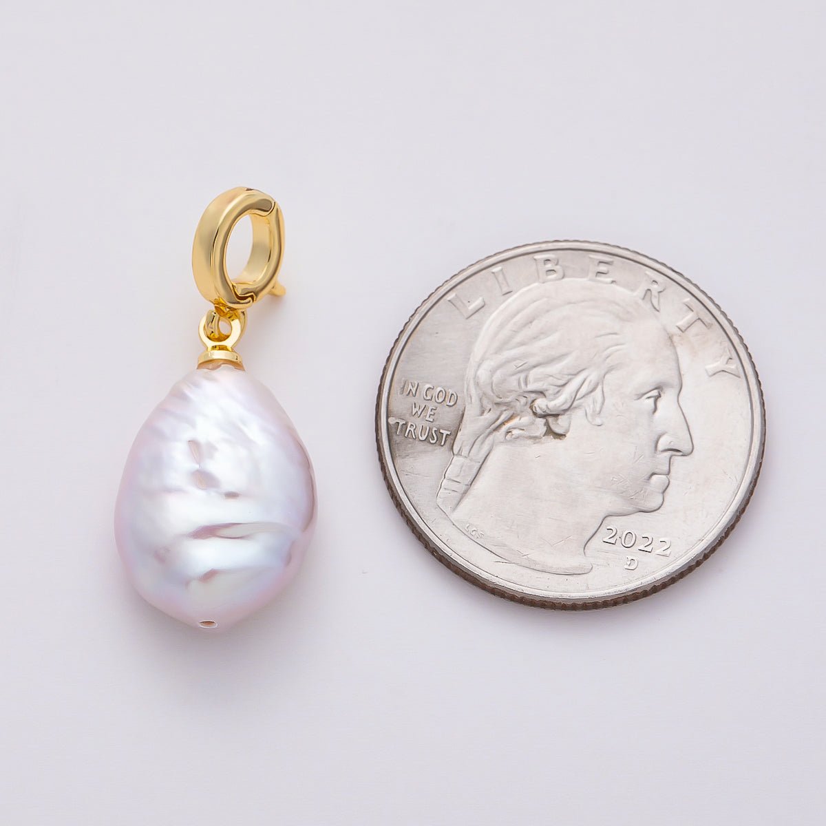 18K Gold Filled 22mm Freshwater Pearl Irregular Oval Pendant | Charms - 00749 - DLUXCA