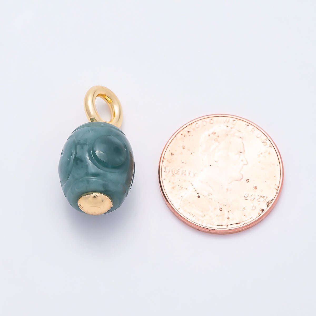 18K Gold Filled 22mm Green Aventurine Gemstone Drop Pendant | Charms-01319 - DLUXCA