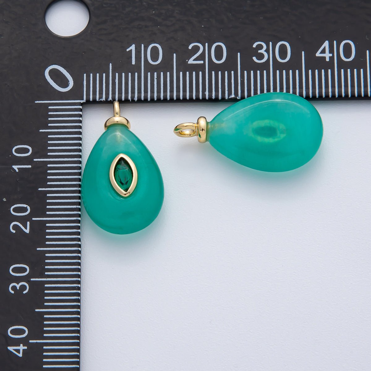 18K Gold Filled 22mm Green Marquise CZ Turquoise Teardrop Gemstone Charm | AF1455 - DLUXCA