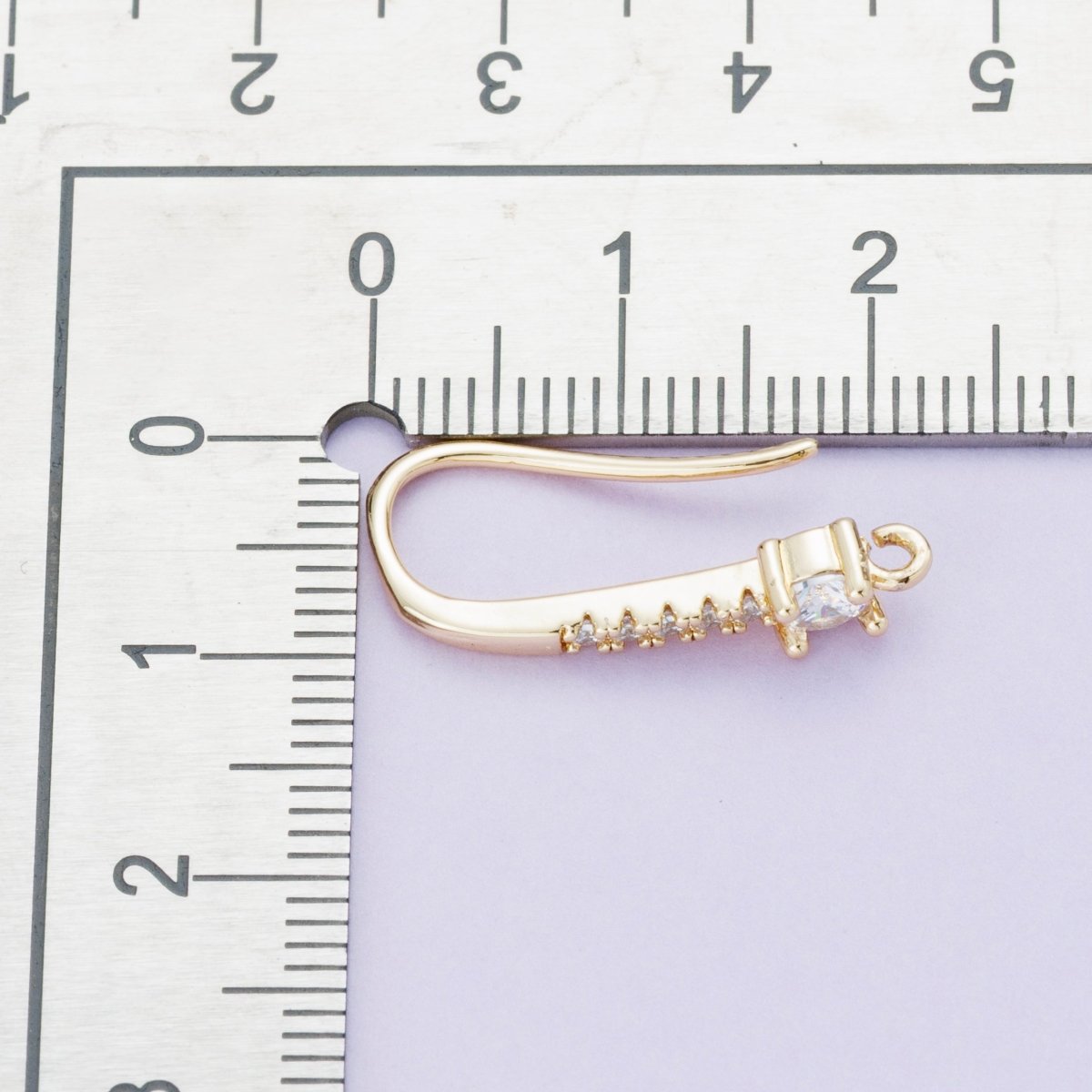 18K Gold Filled 22mm Micro Paved CZ Fish Hook Open Loop Drop Hoop Earrings | Findings - 00098 - DLUXCA