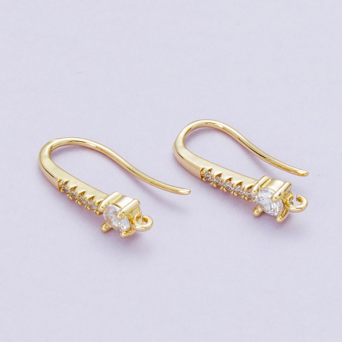 18K Gold Filled 22mm Micro Paved CZ Fish Hook Open Loop Drop Hoop Earrings | Findings - 00098 - DLUXCA
