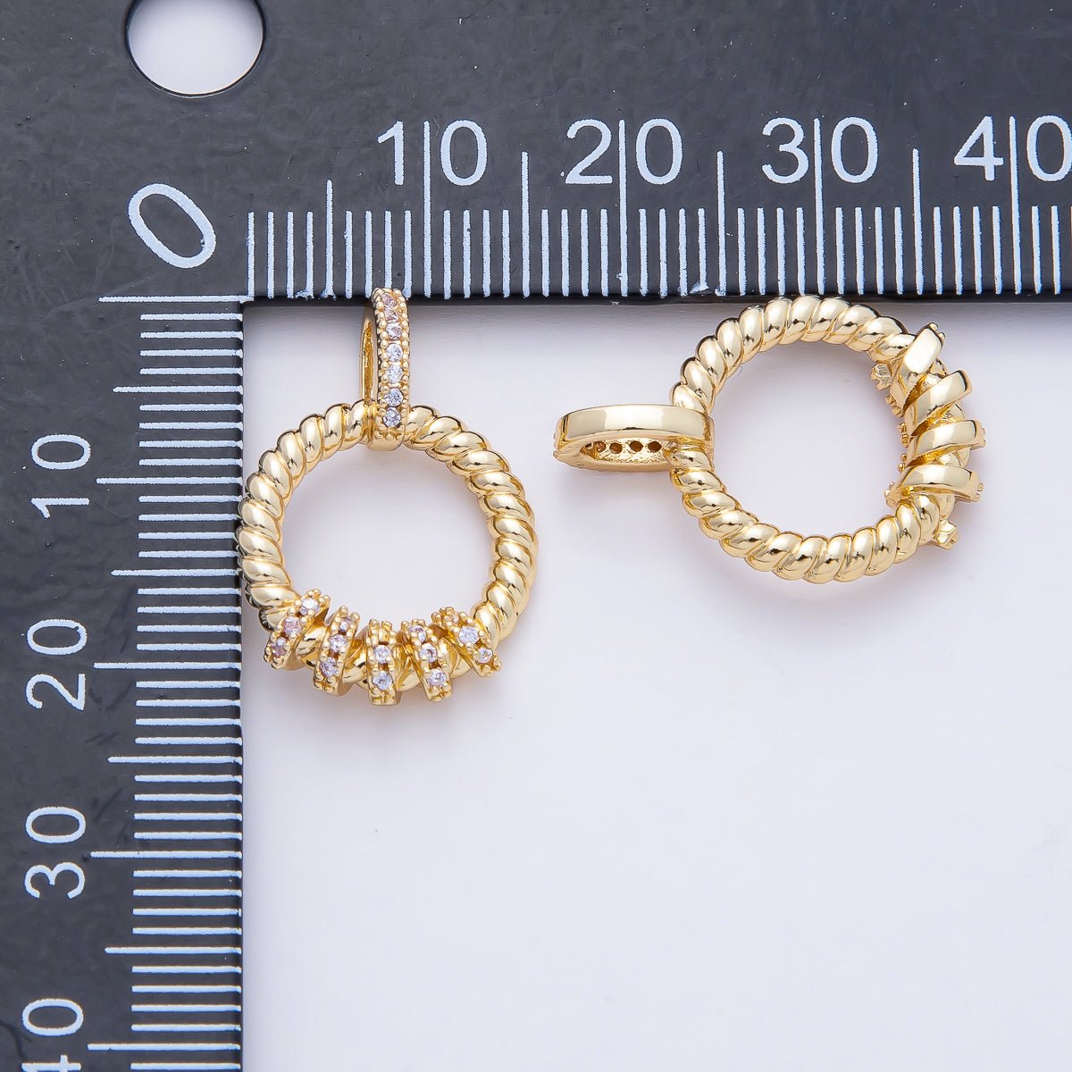 18K Gold Filled 22mm Minimalist Clear CZ Spiral Round Circle Pendant Charm | AF1182 - DLUXCA