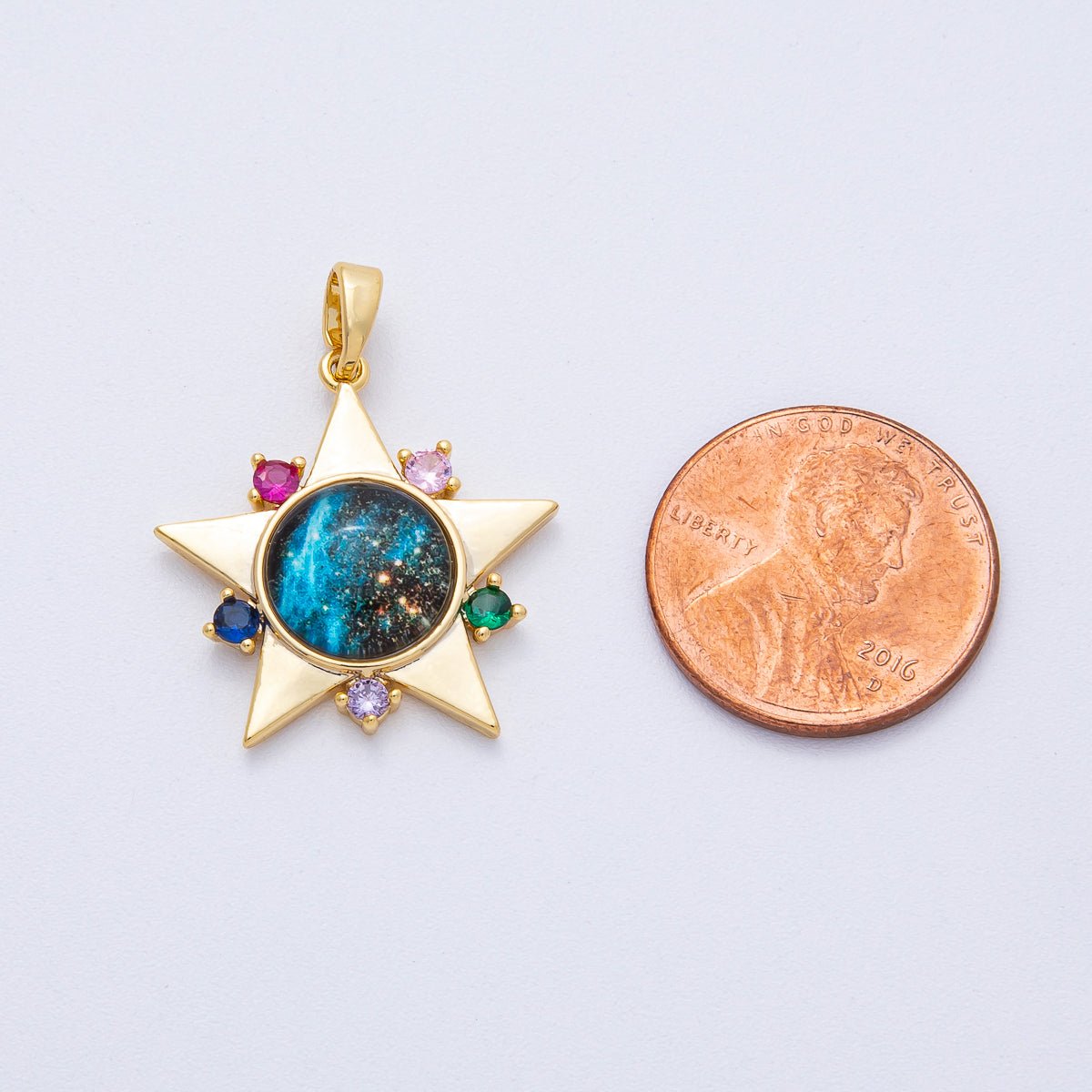 18K Gold Filled 22mm Multicolor CZ Galaxy Celestial Star Pendant | AF1235 - DLUXCA