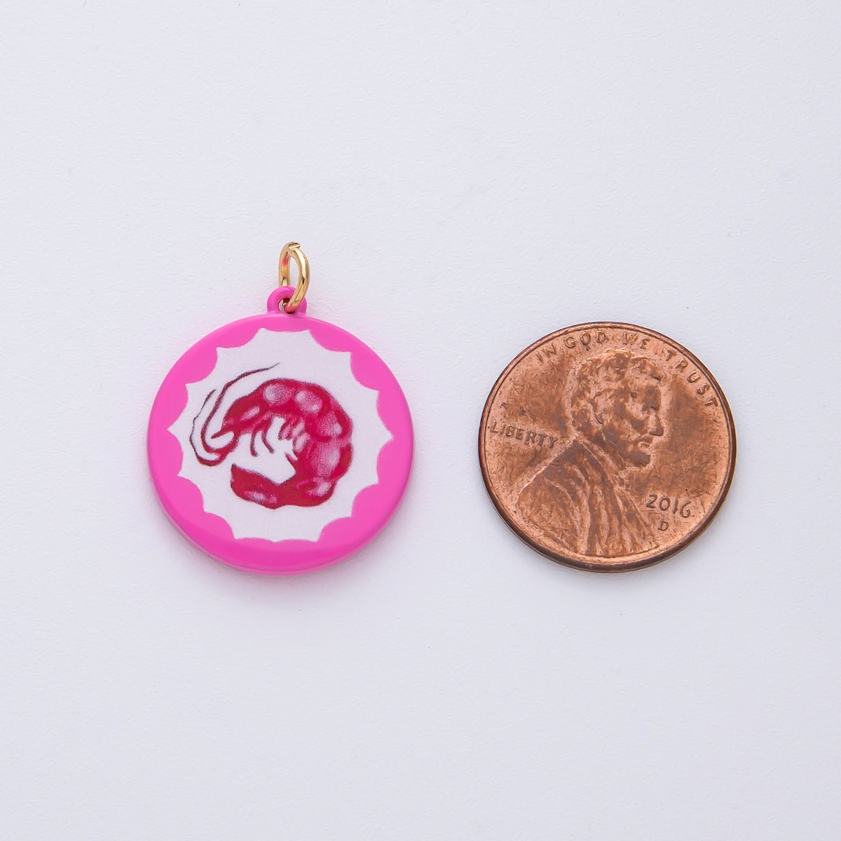 18K Gold Filled 22mm Pink Shrimp Round Charm | AF1608 - DLUXCA