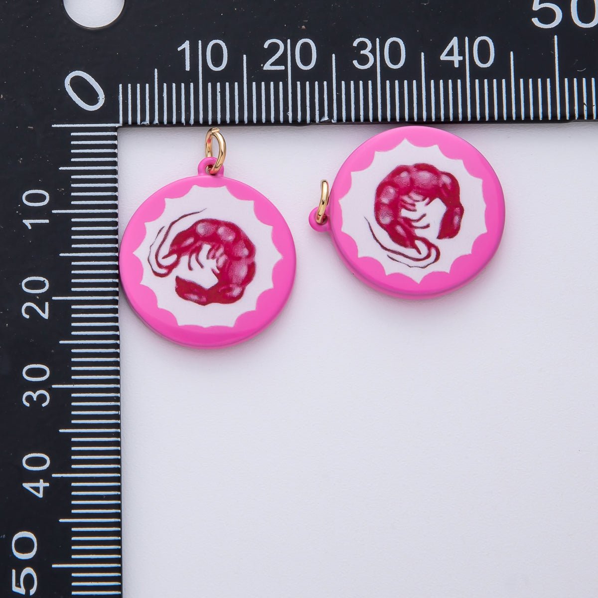 18K Gold Filled 22mm Pink Shrimp Round Charm | AF1608 - DLUXCA