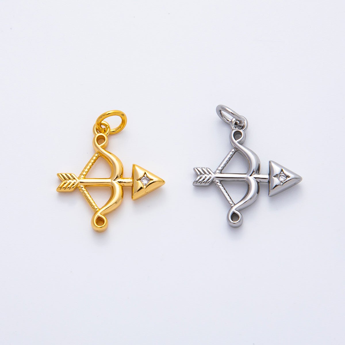 18K Gold Filled 22mm Round CZ Archery Bow Arrow Charm in Gold & Silver | AF1360 - DLUXCA