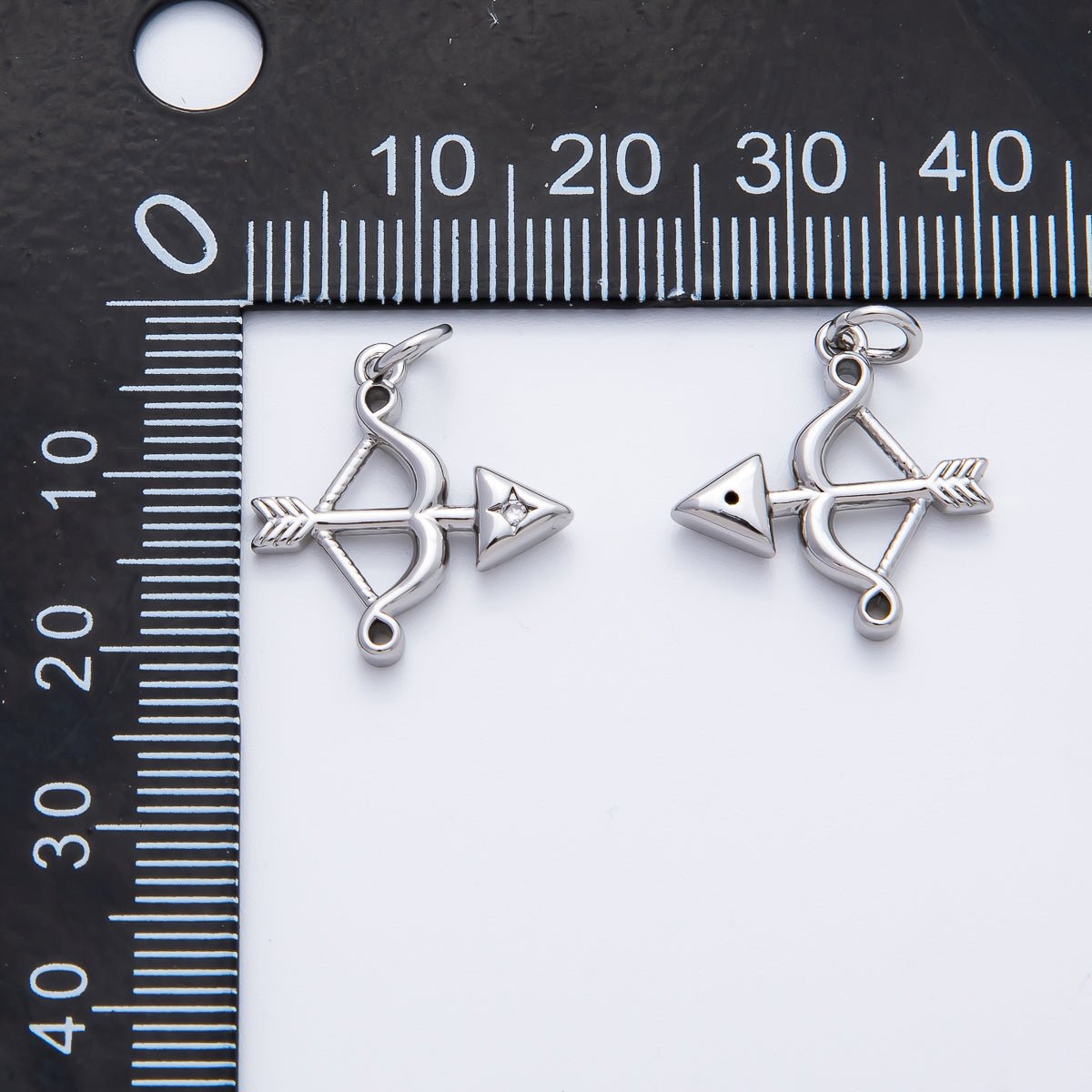 18K Gold Filled 22mm Round CZ Archery Bow Arrow Charm in Gold & Silver | AF1360 - DLUXCA