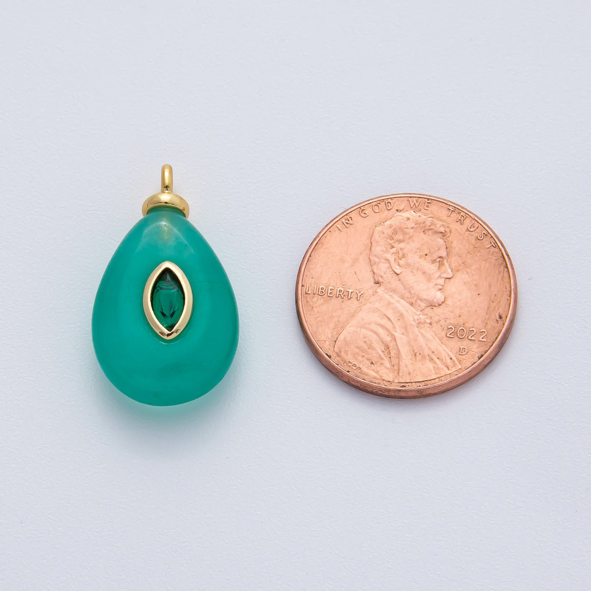 18K Gold Filled 22mm Turquoise with Emerald Green CZ Teardrop Pear Natural Gemstone Pendant | AF1455 - DLUXCA