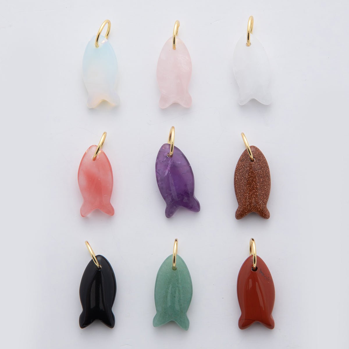 18K Gold Filled 23.7mm Natural Gemstone Fish Charm | C317 - C435 - DLUXCA