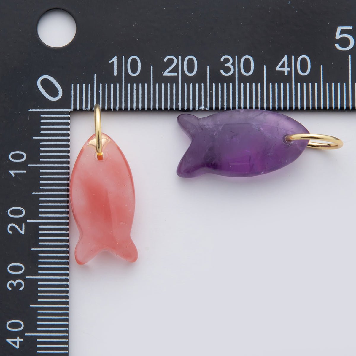 18K Gold Filled 23.7mm Natural Gemstone Fish Charm | C317 - C435 - DLUXCA