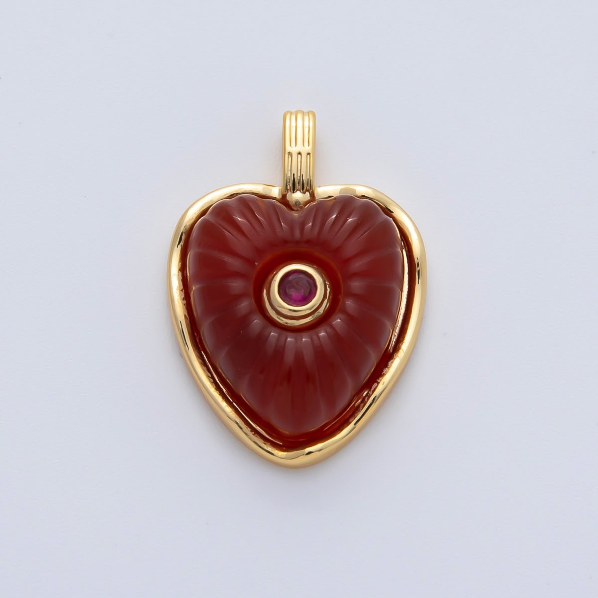 18K Gold Filled 23mm Amazon, Amethyst, Lapis Gemstone Sunburst Heart Pendant | AF1161 ~ AF1163 - DLUXCA