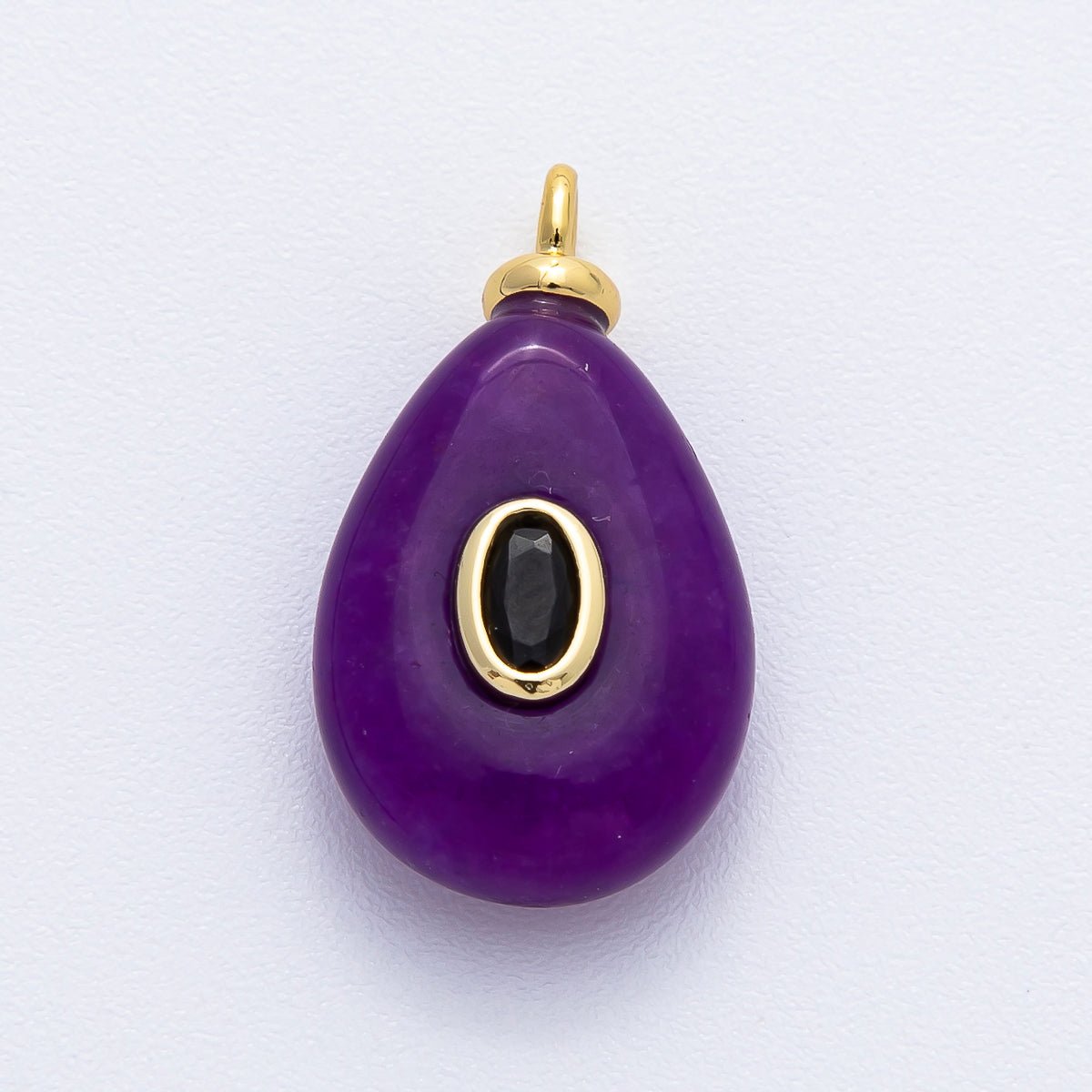 18K Gold Filled 23mm Black CZ Amethyst Teardrop Gemstone Drop Charm | AF1371 - DLUXCA