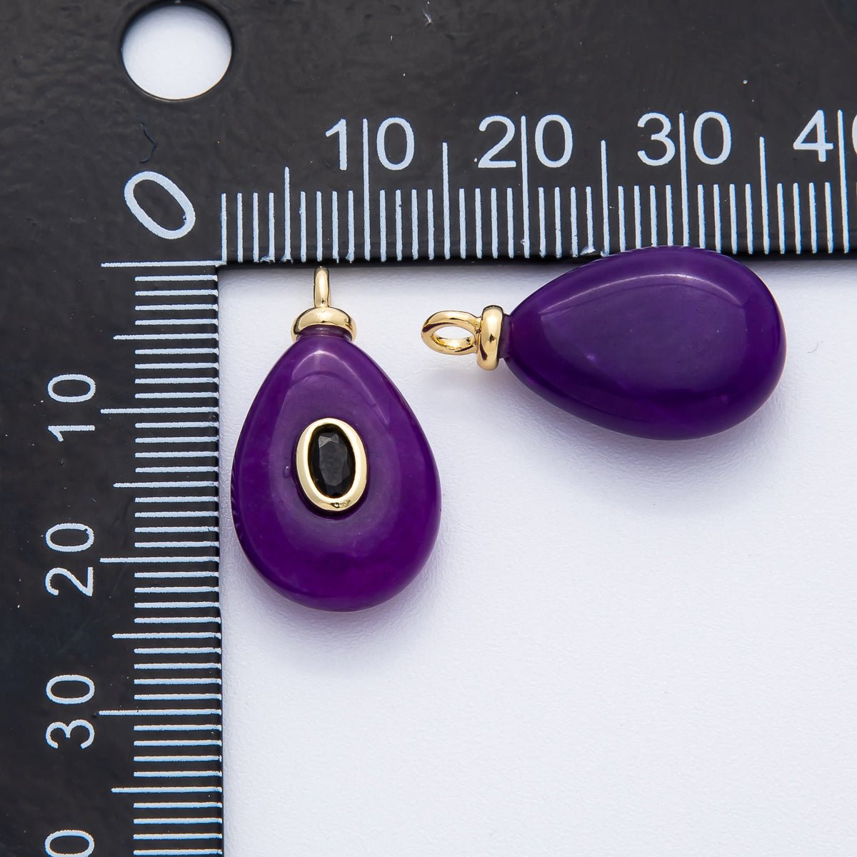 18K Gold Filled 23mm Black CZ Amethyst Teardrop Gemstone Drop Charm | AF1371 - DLUXCA