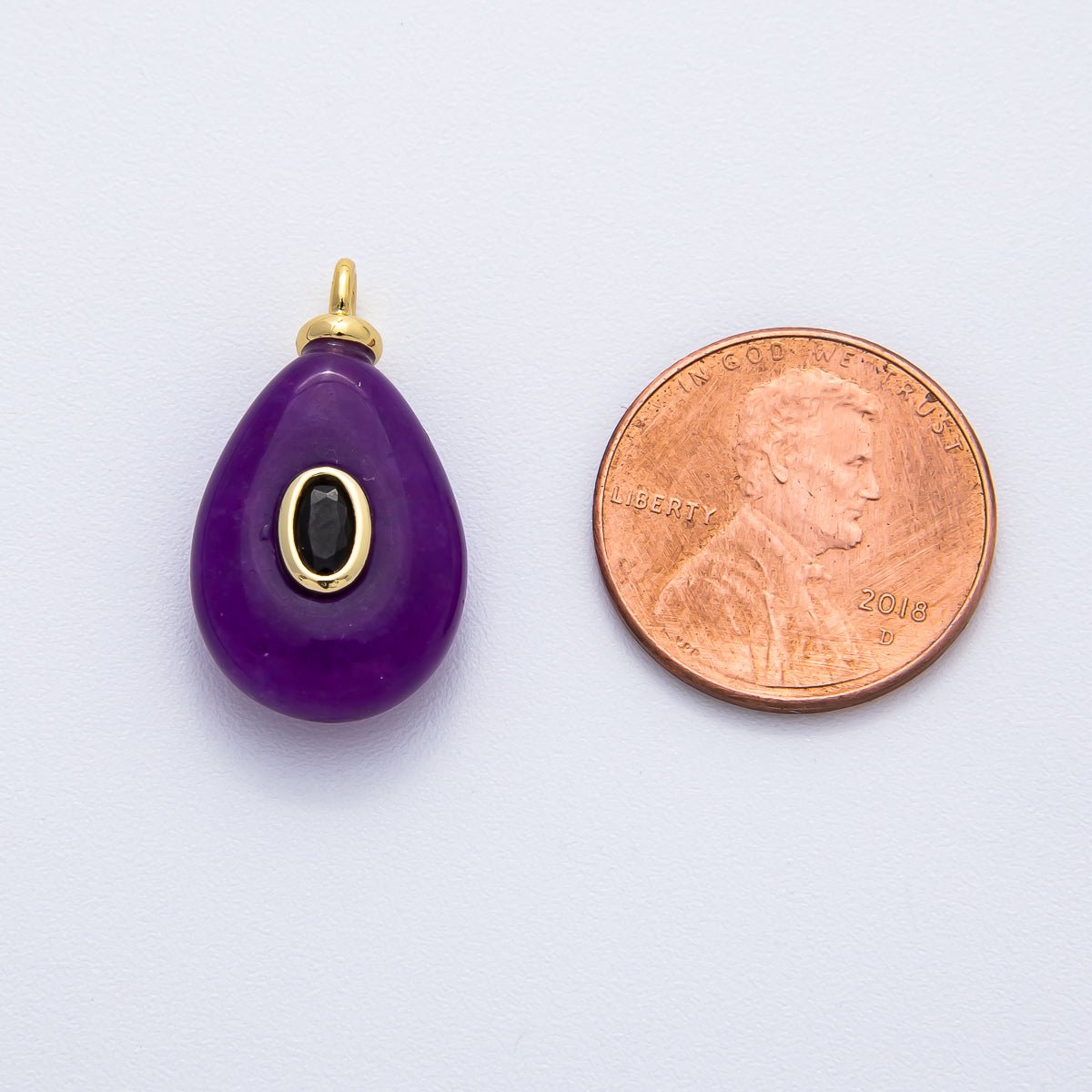 18K Gold Filled 23mm Black CZ Amethyst Teardrop Gemstone Drop Charm | AF1371 - DLUXCA
