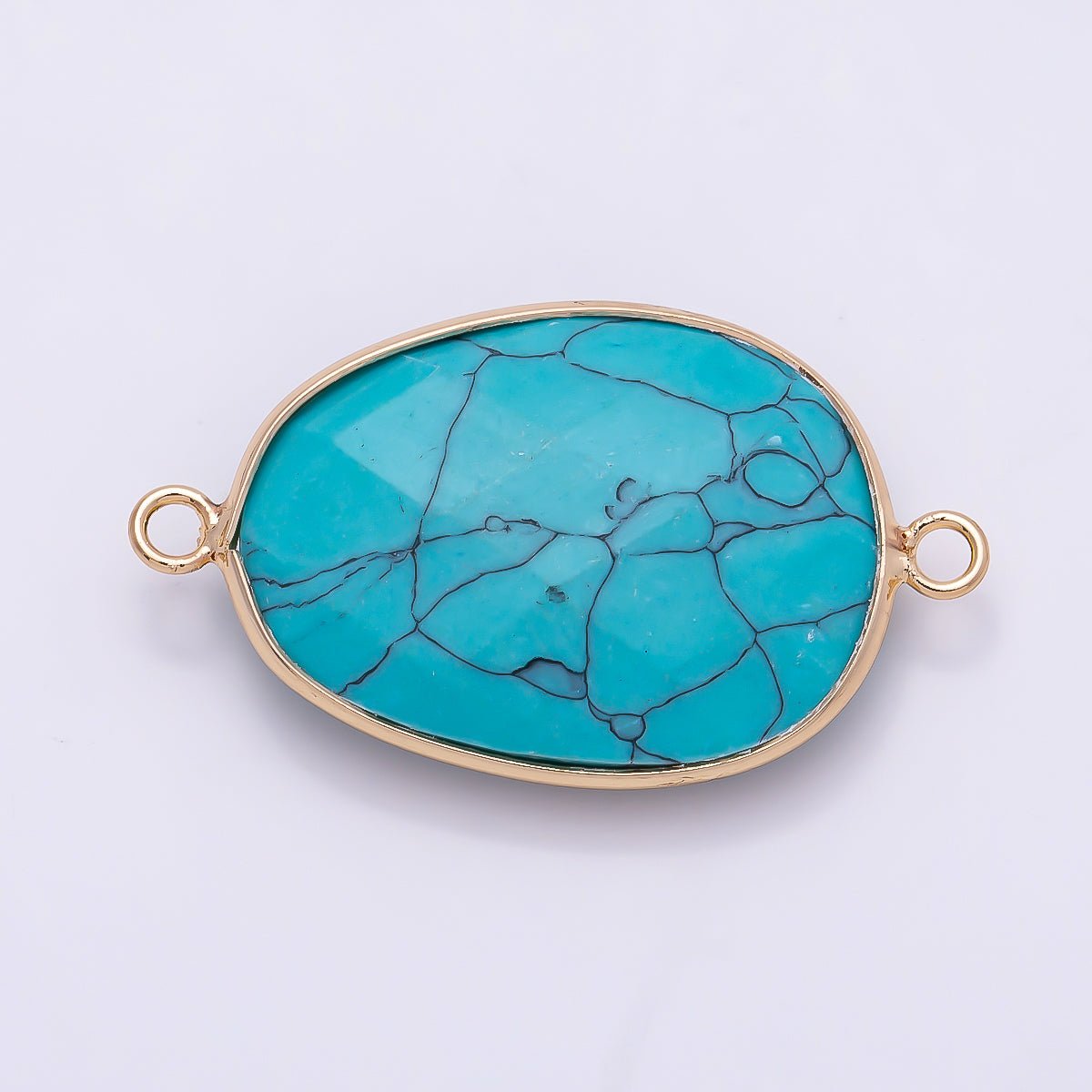 18K Gold Filled 23mm Blue Turquoise Multifaceted Bezel Connector | Connectors-00032 - DLUXCA