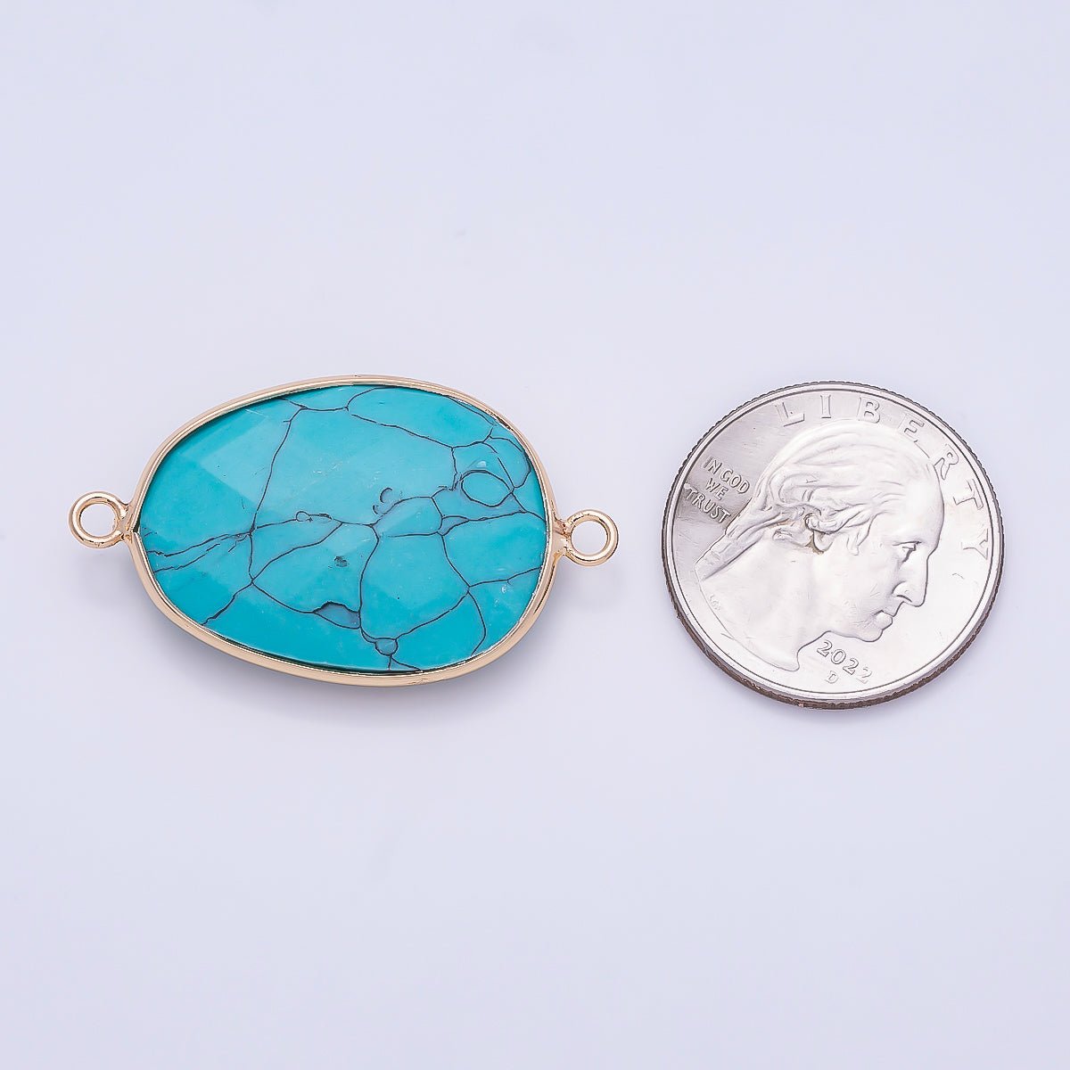 18K Gold Filled 23mm Blue Turquoise Multifaceted Bezel Connector | Connectors-00032 - DLUXCA