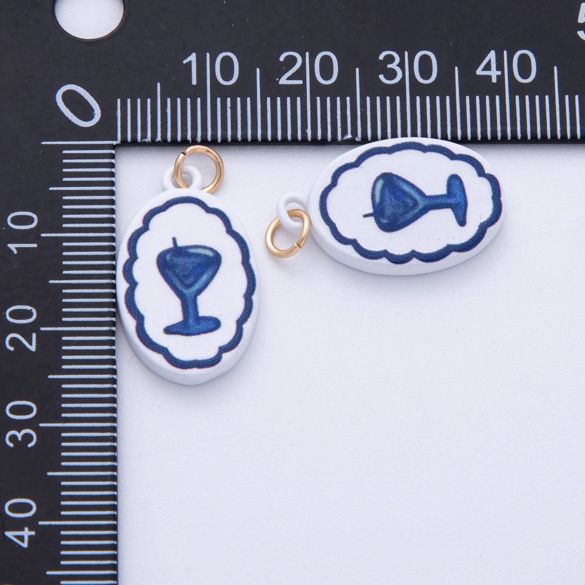 18K Gold Filled 23mm Blue - White Martini Alcohol Drink Glass Oval Charm | AF1590 - DLUXCA