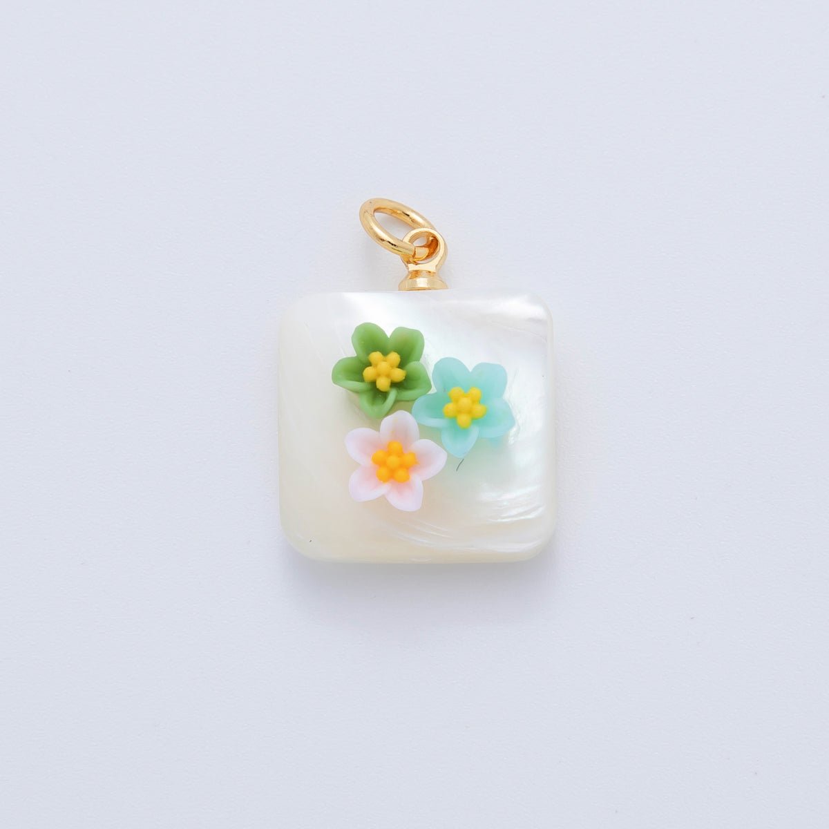 18K Gold Filled 23mm Butterfly Flower Shell Pearl Rectangle Charm | AF1377 - AF1382 - DLUXCA