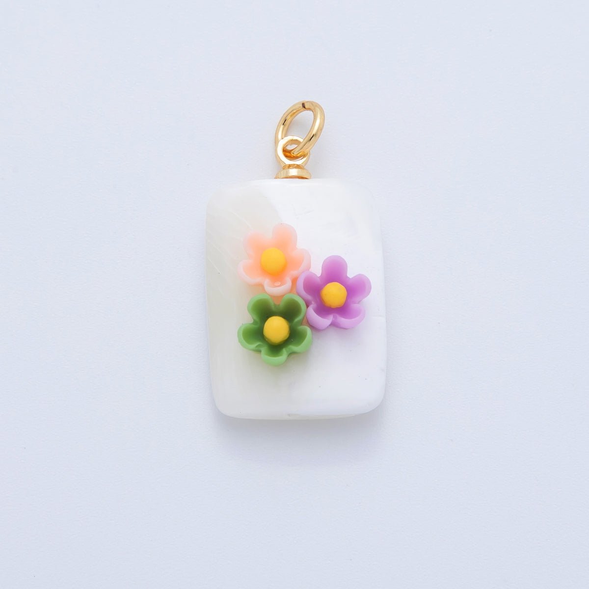 18K Gold Filled 23mm Butterfly Flower Shell Pearl Rectangle Charm | AF1377 - AF1382 - DLUXCA