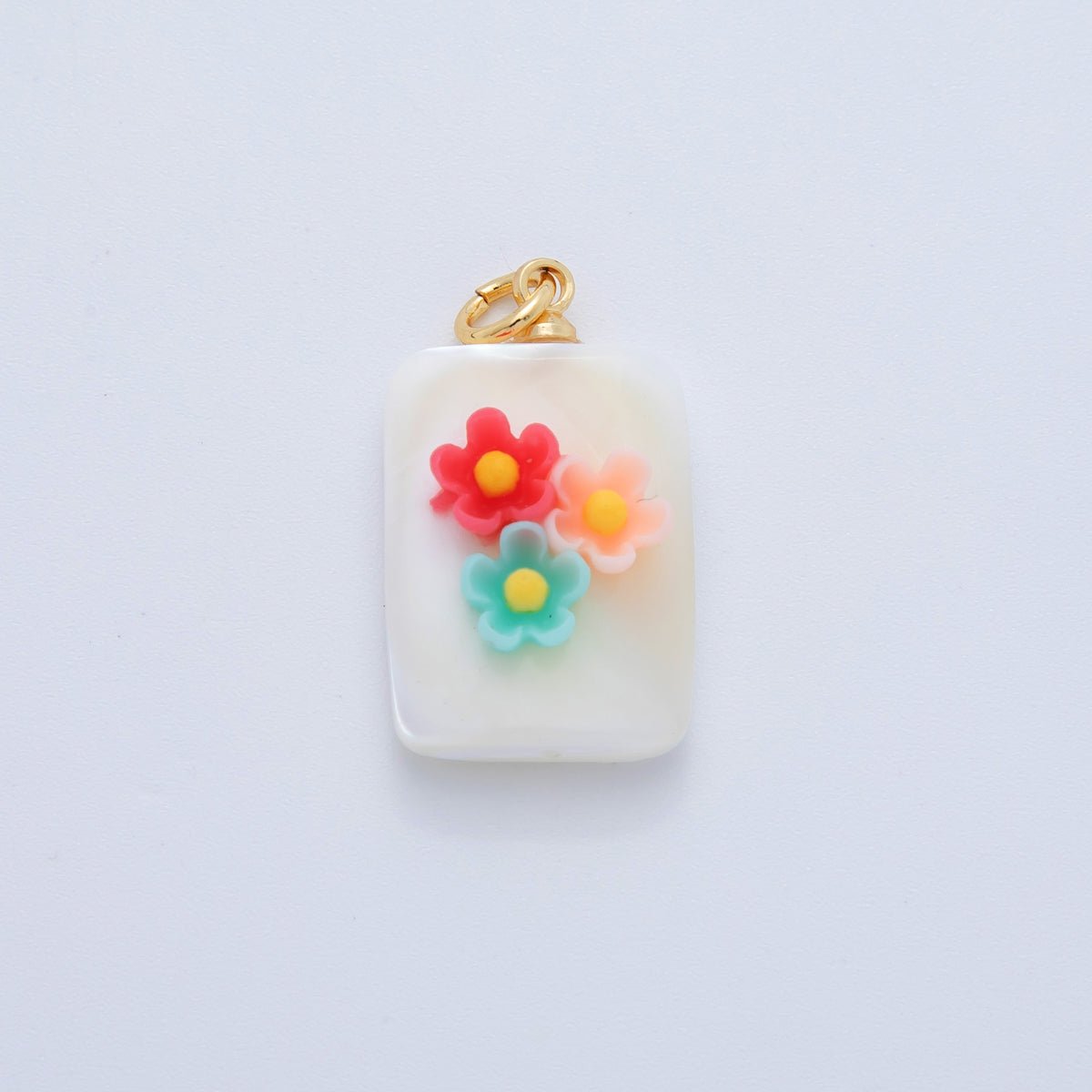 18K Gold Filled 23mm Butterfly Flower Shell Pearl Rectangle Charm | AF1377 - AF1382 - DLUXCA