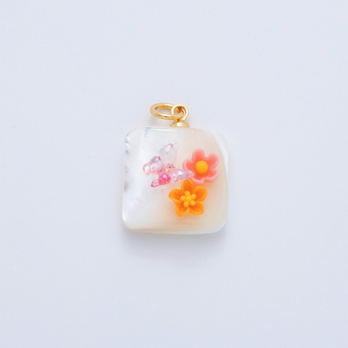 18K Gold Filled 23mm Butterfly Flower Shell Pearl Rectangle Charm | AF1377 - AF1382 - DLUXCA