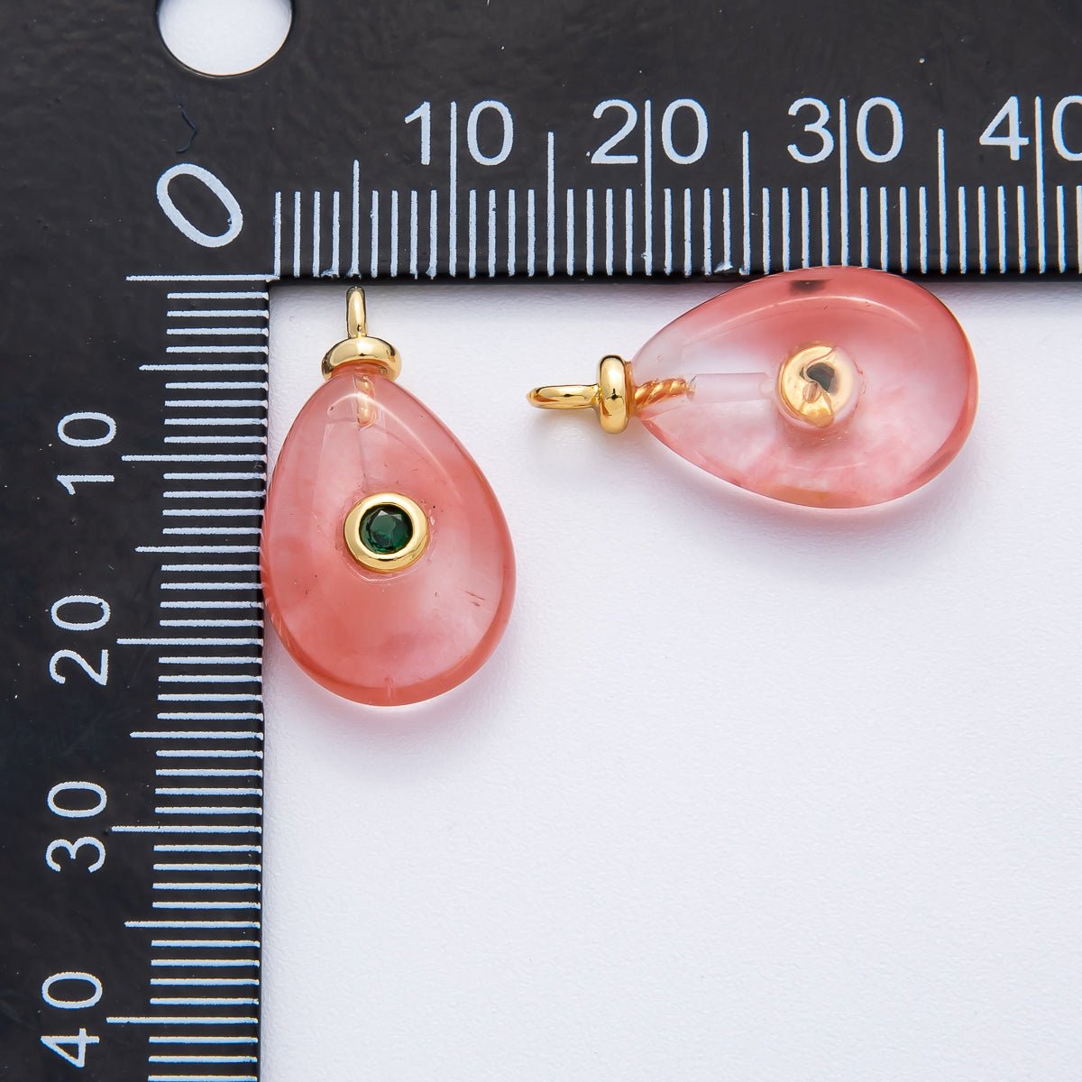 18K Gold Filled 23mm Green CZ Round Watermelon Quartz Teardrop Gemstone Charm | AF1370 - DLUXCA
