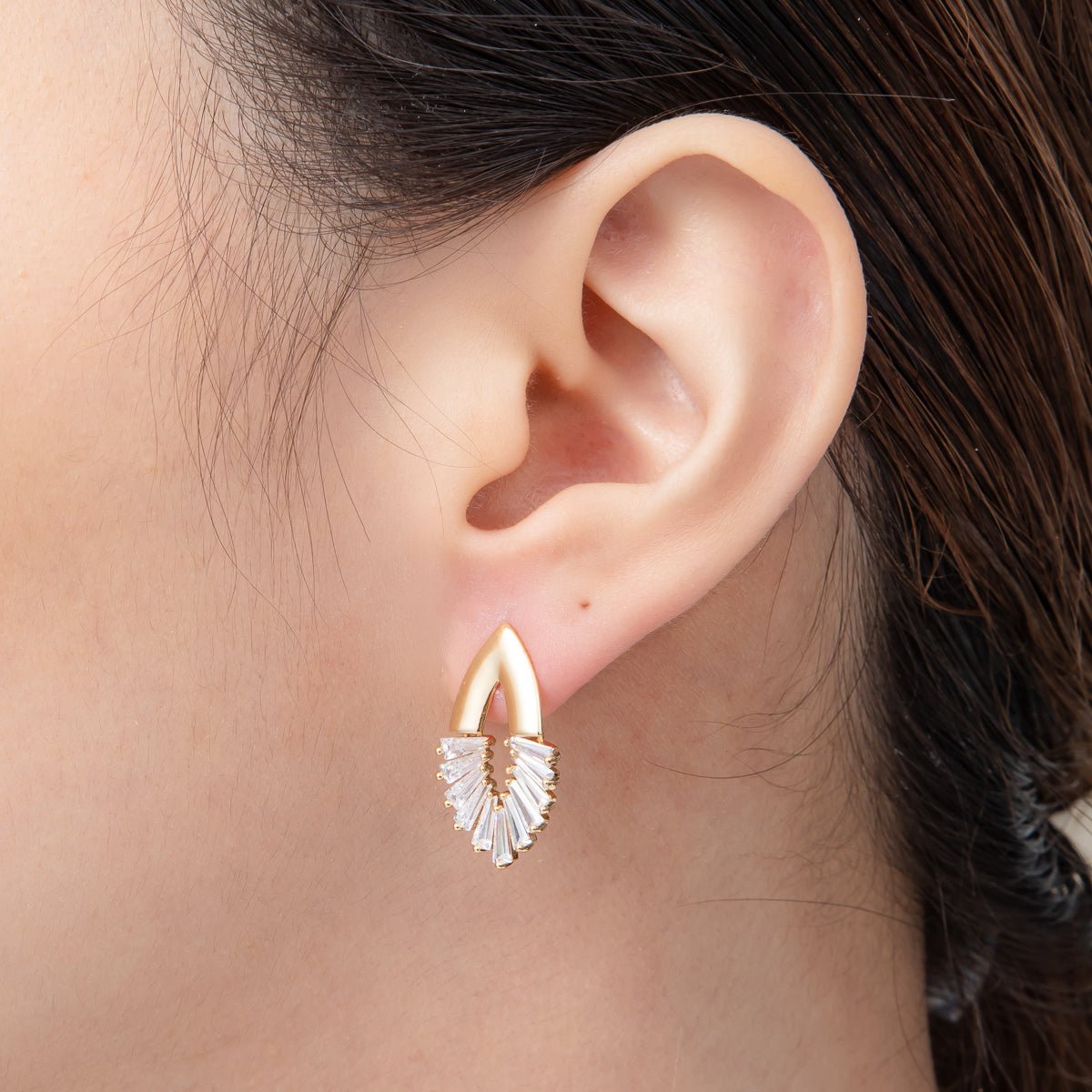 18K Gold Filled 23mm Open Baguette Navette Geometric Drop Stud Earrings | Q169 - DLUXCA