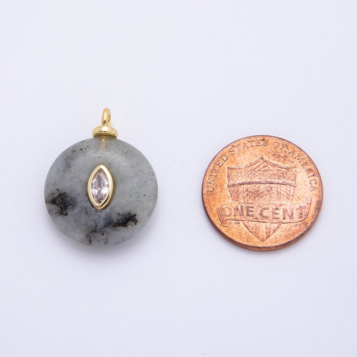 18K Gold Filled 23mm Oval CZ Focal Round Labradorite Gemstone Drop Charm | AF1337 - DLUXCA
