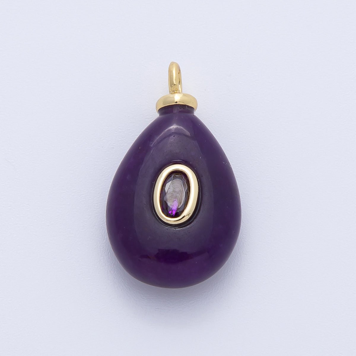 18K Gold Filled 23mm Purple CZ Flushed Teardrop Amethyst, Rhodochrosite Gemstone Drop Charm | AF1390 AF1391 - DLUXCA