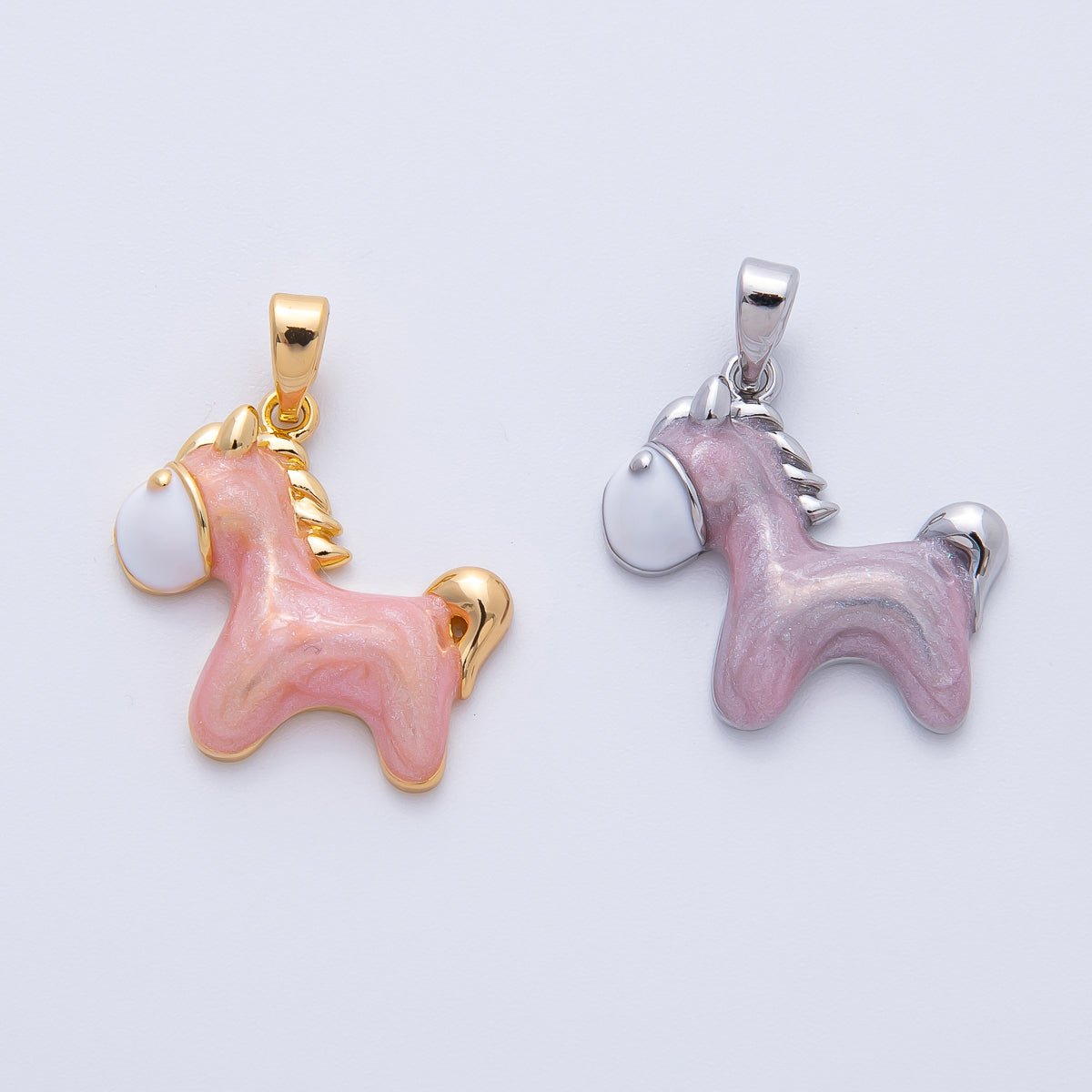 18K Gold Filled 23mm Purple, Pink Handpainted Enamel Dainty Donkey Horse Animals Pendant | AF1151 AF1152 - DLUXCA