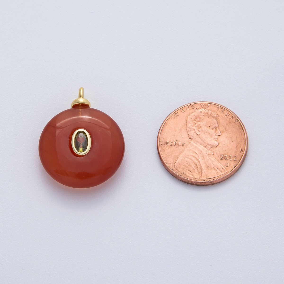 18K Gold Filled 23mm Red Agate with Oval Peridot CZ Round Natural Gemstone Pendant | AF1451 - DLUXCA
