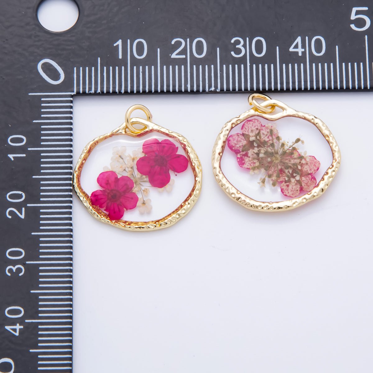 18K Gold Filled 23mm Resin Flower Halo Medallion Charm | AH866 - AH870 - DLUXCA