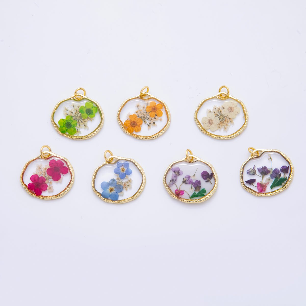 18K Gold Filled 23mm Resin Flower Halo Medallion Charm | AH866 - AH870 - DLUXCA