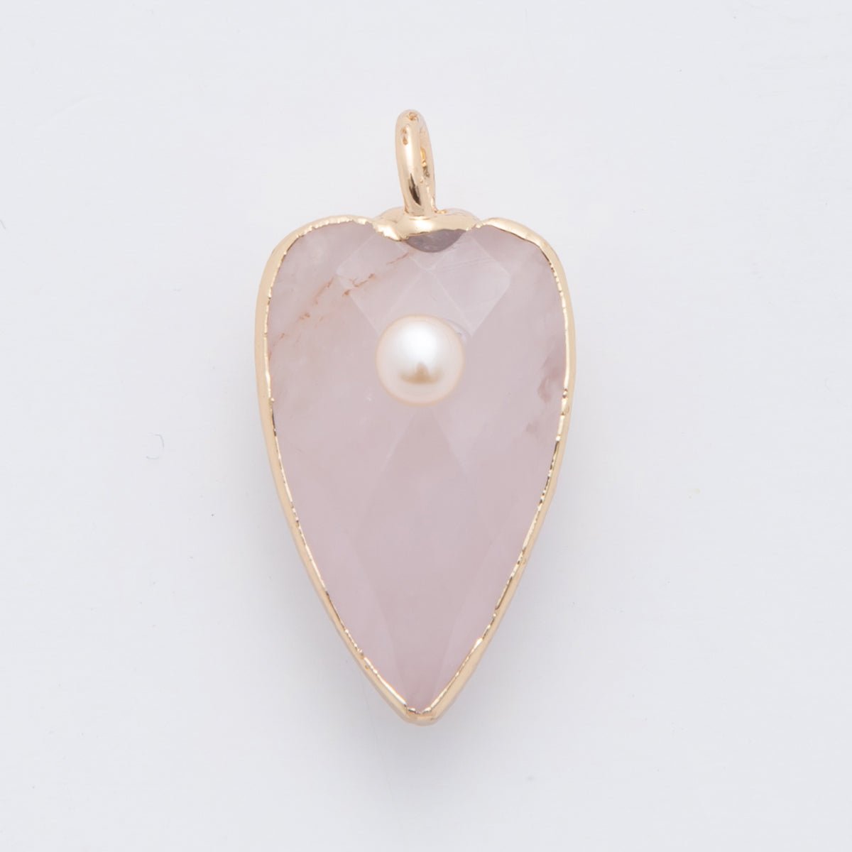 18K Gold Filled 23mm Shell Pearl Multifaceted Gemstone Heart Padlock Charm | AF331 - AF343 - DLUXCA