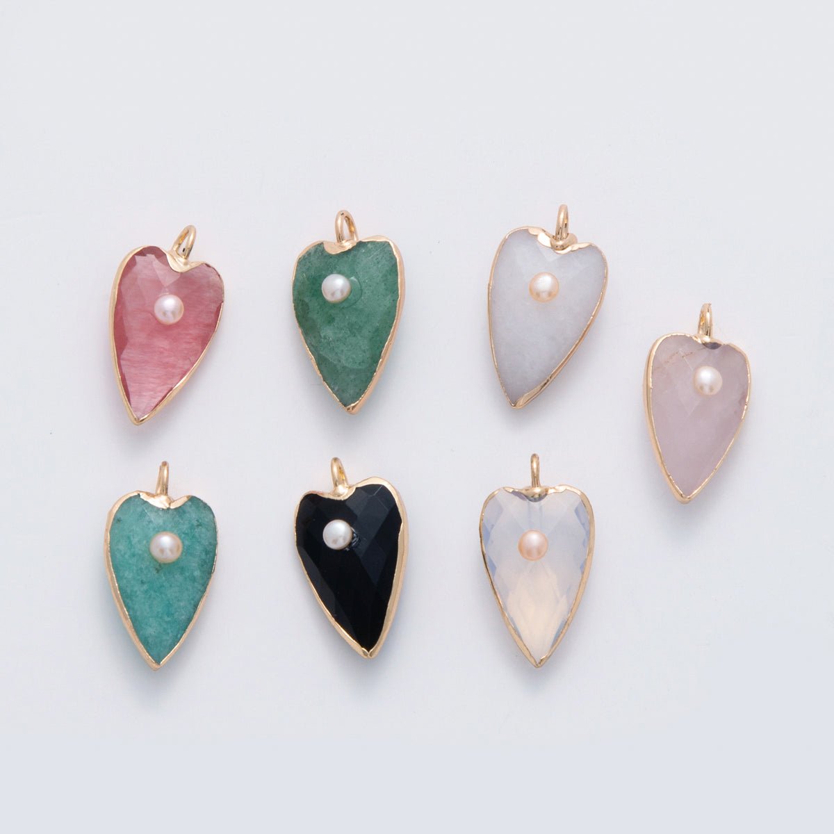 18K Gold Filled 23mm Shell Pearl Multifaceted Gemstone Heart Padlock Charm | AF331 - AF343 - DLUXCA
