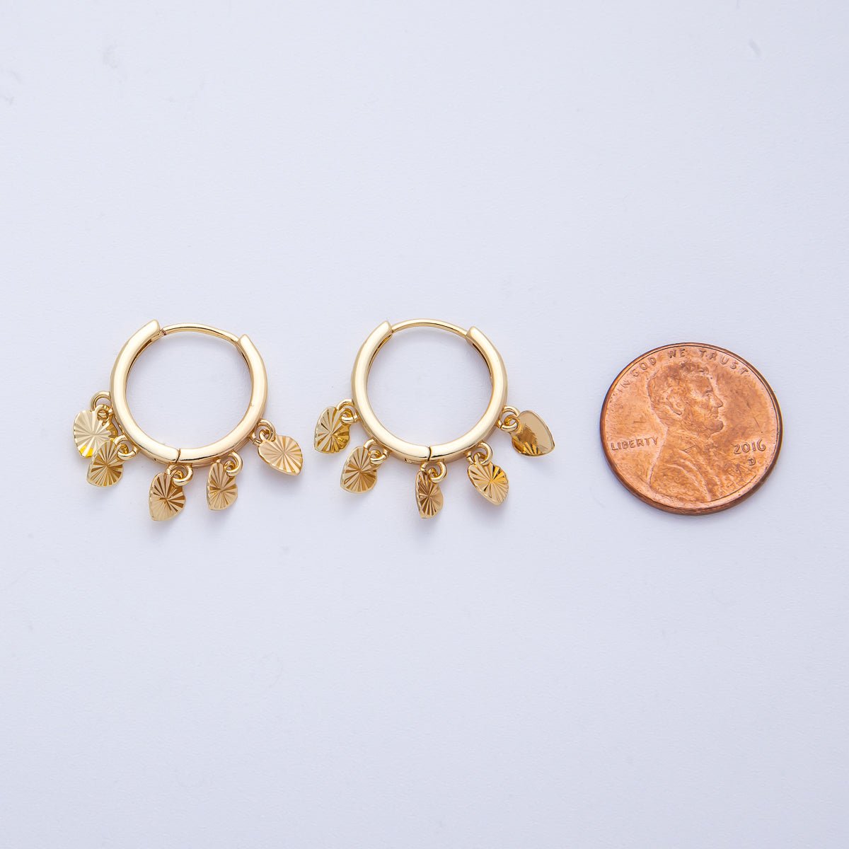 18K Gold Filled 23mm Sunburst Heart Drop Huggie | Earrings - 00230 - DLUXCA