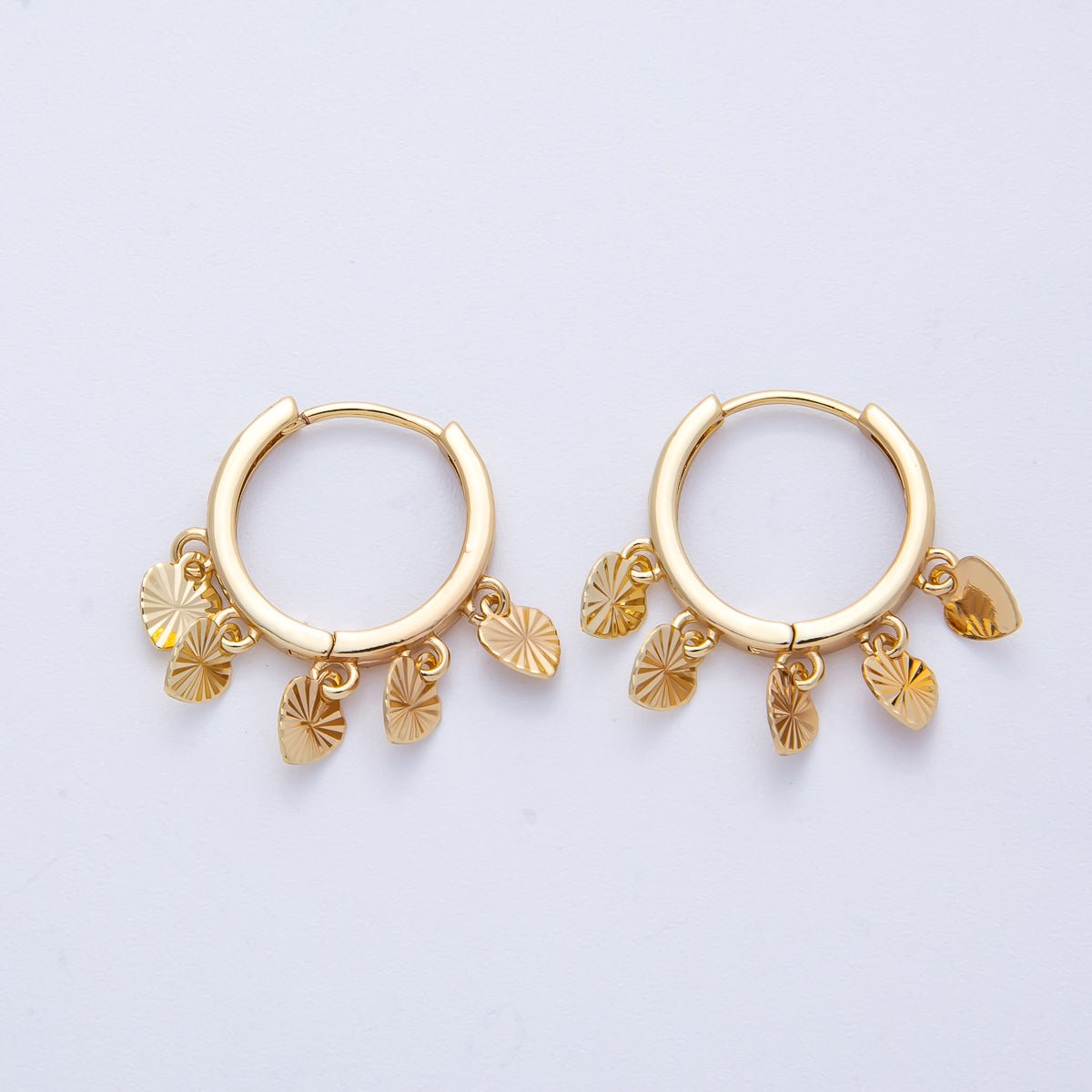 18K Gold Filled 23mm Sunburst Heart Drop Huggie | Earrings - 00230 - DLUXCA