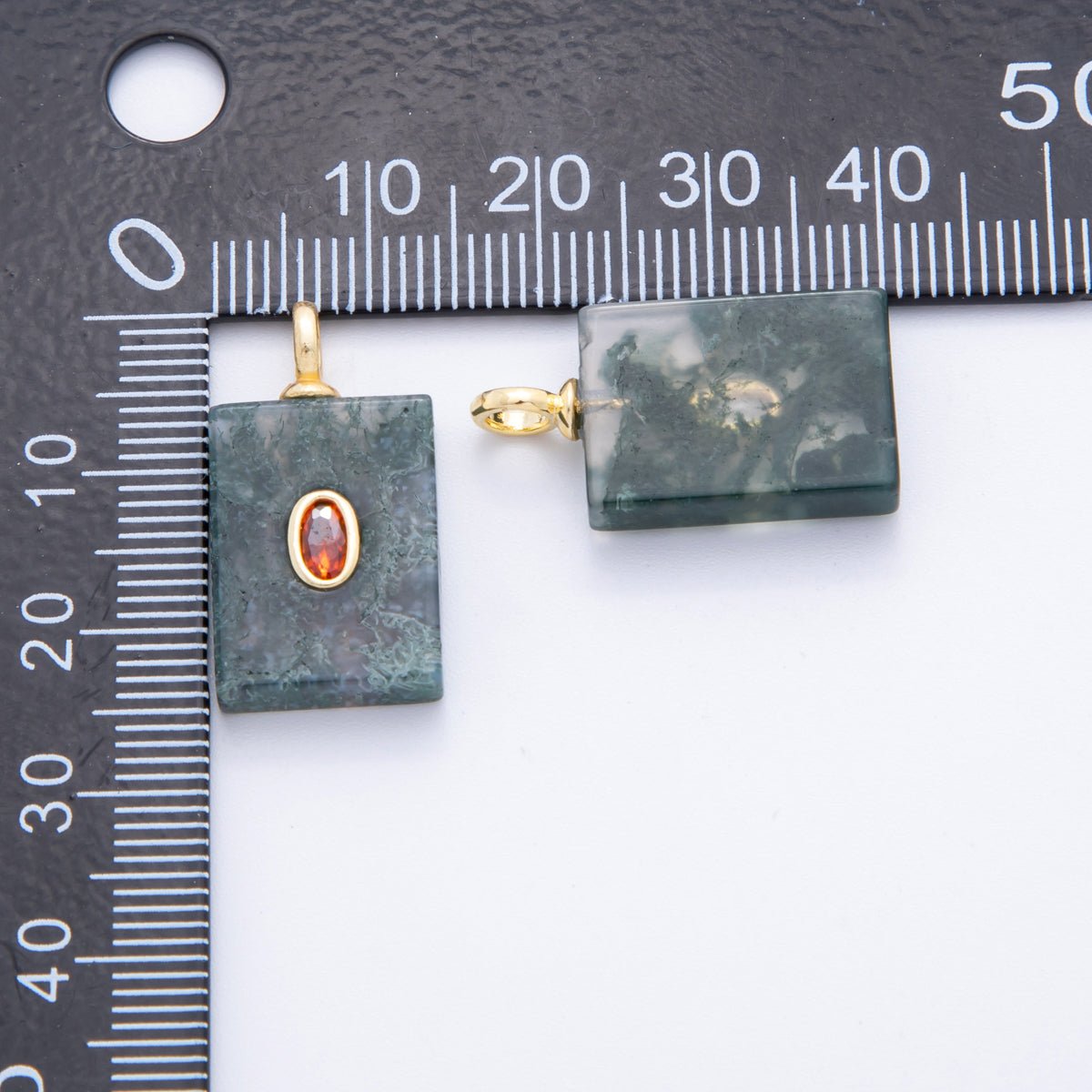 18K Gold Filled 24.5mm Red, Clear, Pink CZ Moss Agate Rectangle Tag Pendant | N839 N853 - DLUXCA